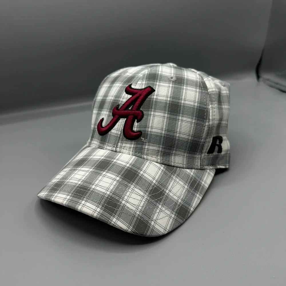 Russell Athletic Alabama Crimson Tide Plaid Hat Mens Grey Crimson Strapback Cap‎